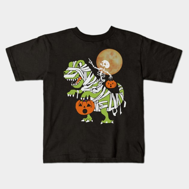 Skeleton Riding Dinosaur Bones Kids T-Shirt by The Studio Style